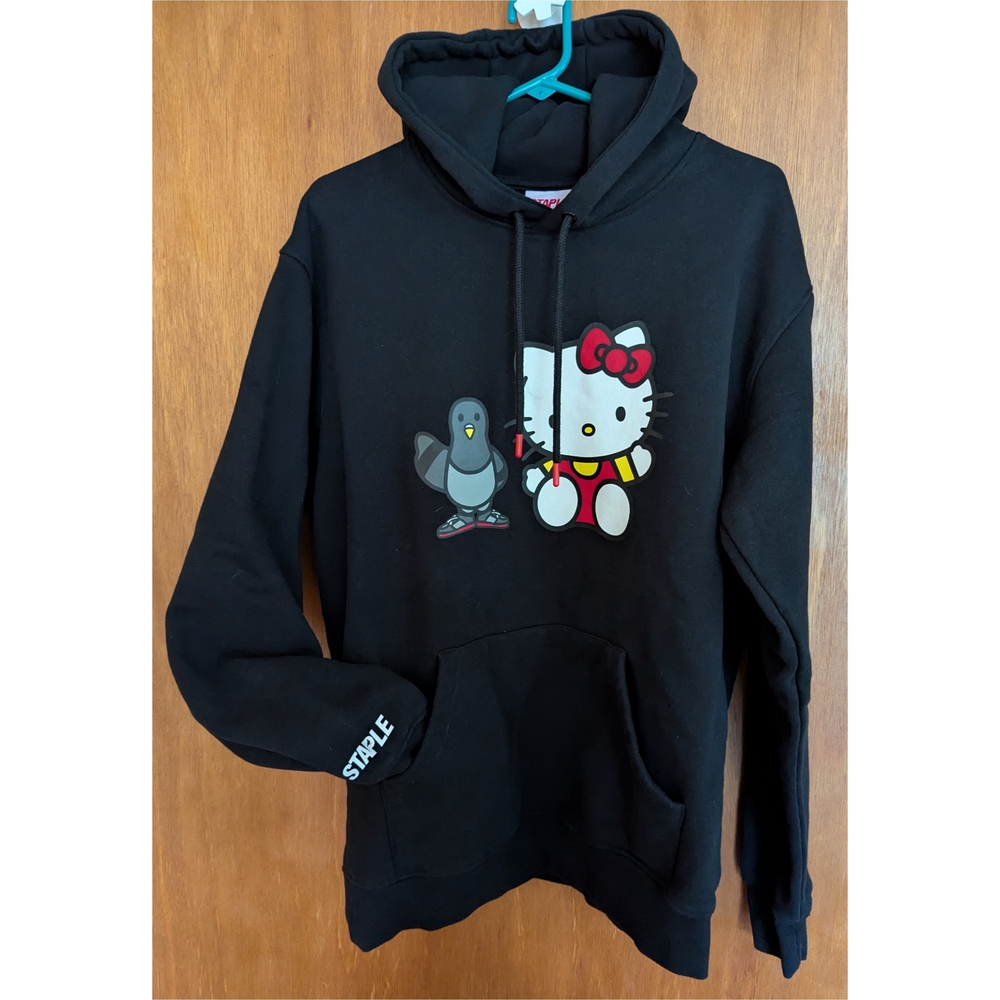 Staple Black Hoodie with Hello Kitty and Pigeon